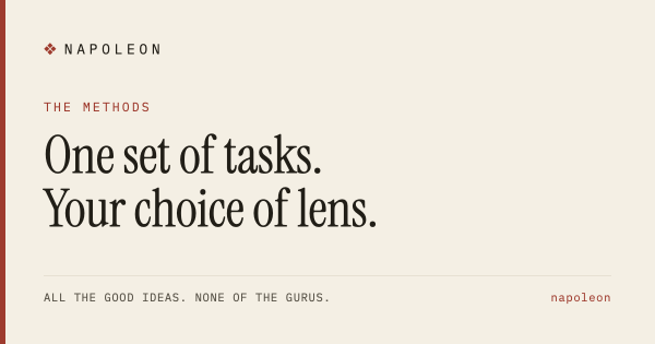 One set of tasks, seen through whichever method you fancy. It even tells you which one gets you more done.